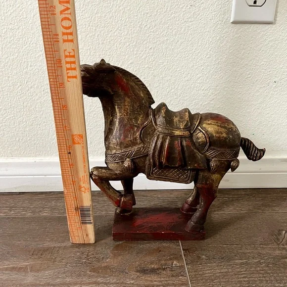 Vintage Hand Crafted Chinese Wooden Horse Statue